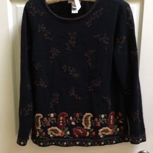 Talbots Embroidered Fall Motif Pullover Sweater Size S.